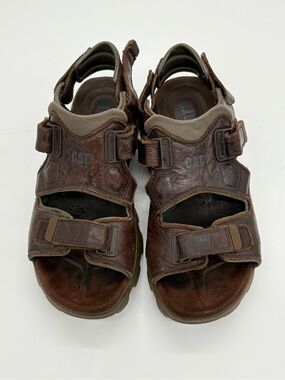Men’s Cat Caterpillar Brown Leather Sandals Size 10 Hiking Travel Camping Sport